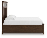 Side-alt view of medium brown king panel storage bed