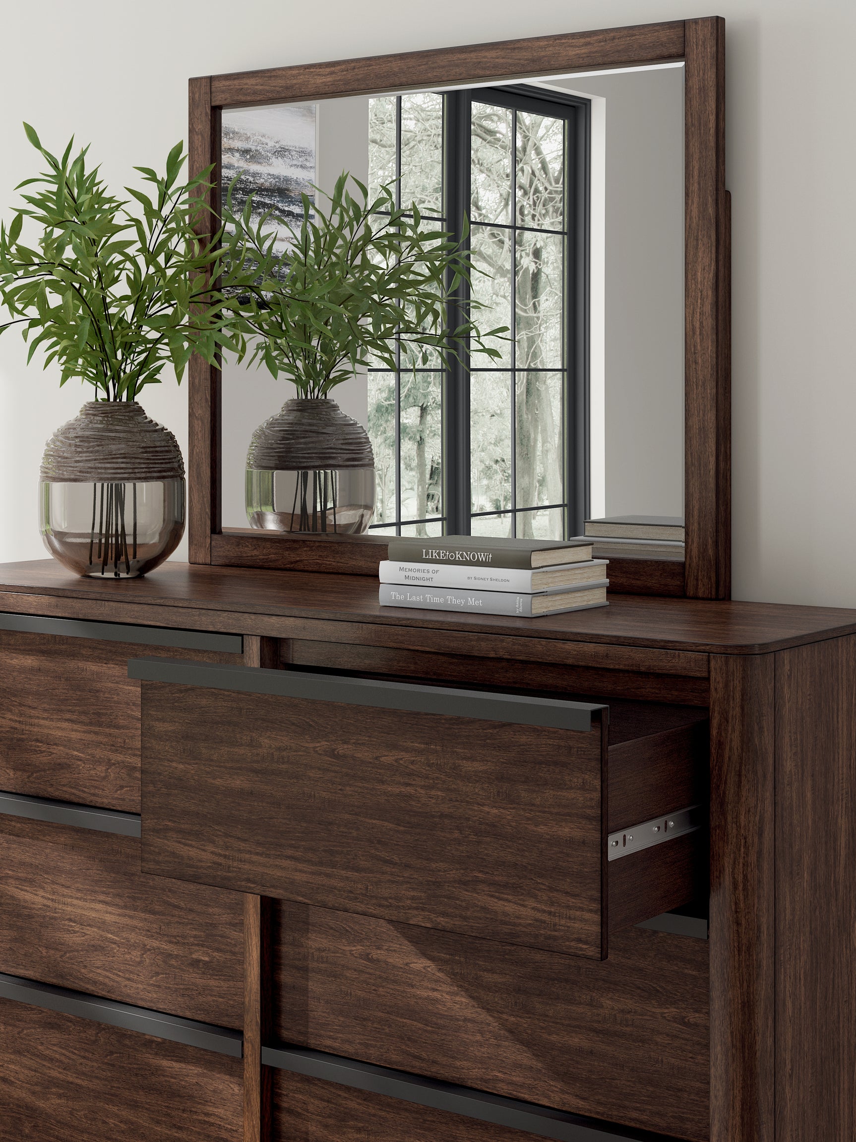 Detail of Dilenno dresser matte black rail pulls