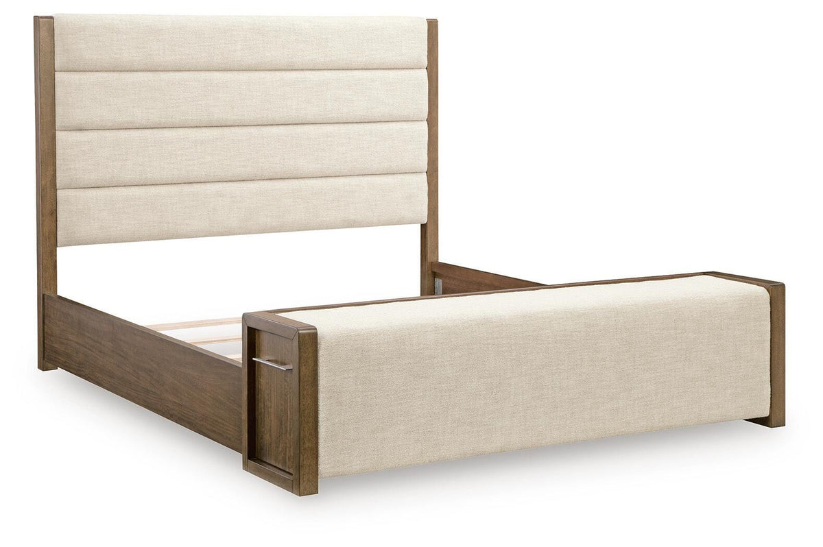 Marxmore Brown King Upholstered Storage Bed angled view
