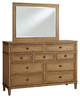 Angled view of Sharlance dresser with mirror attached