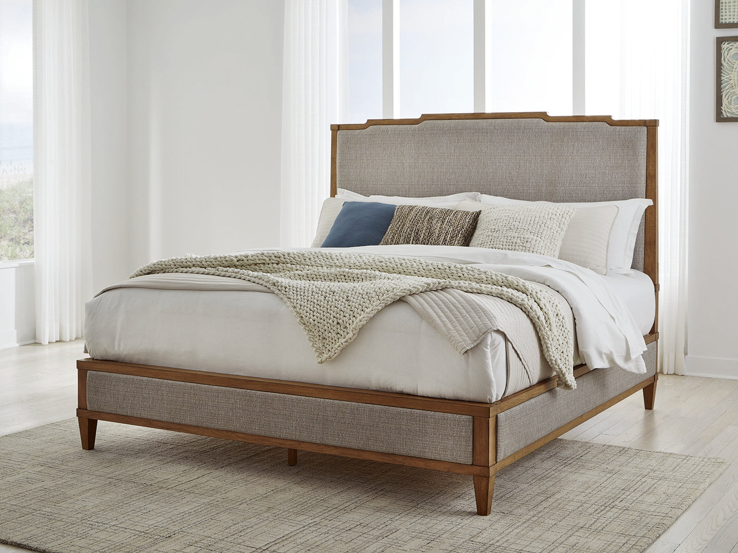 Sharlance Light Brown King Upholstered Panel Bed