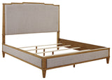 Sharlance king upholstered panel bed, close-up of upholstered headboard