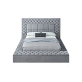 Side view showing storage footboard and USB ports on emerald grey queen bed
