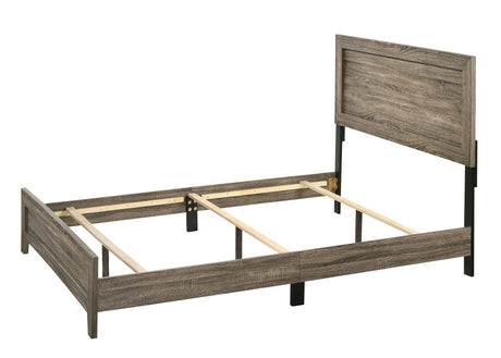 Millie Brown Finish Queen Panel Bed with wood grain and panel headboard