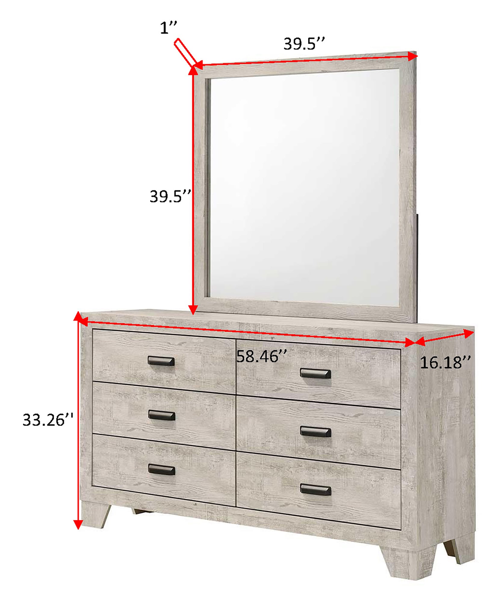 Millie Light Gray Panel Bedroom Set with Bed, Dresser, Mirror, Nightstand & Chest dresser and mirror by Crownmark | Decor Furniture