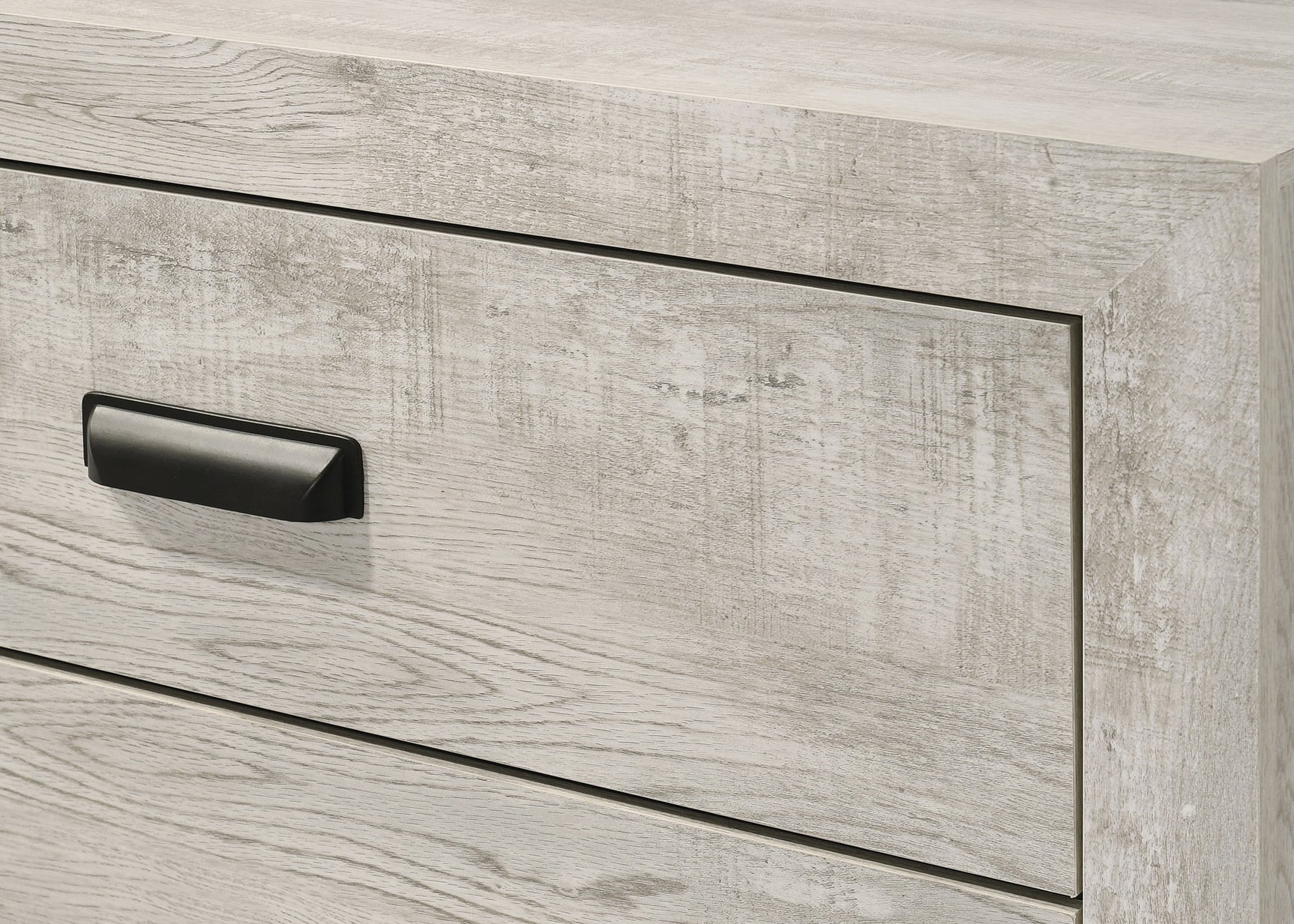 Millie Light Gray Panel Bedroom Set with Bed, Dresser, Mirror, Nightstand & Chest detail view by Crownmark | Decor Furniture
