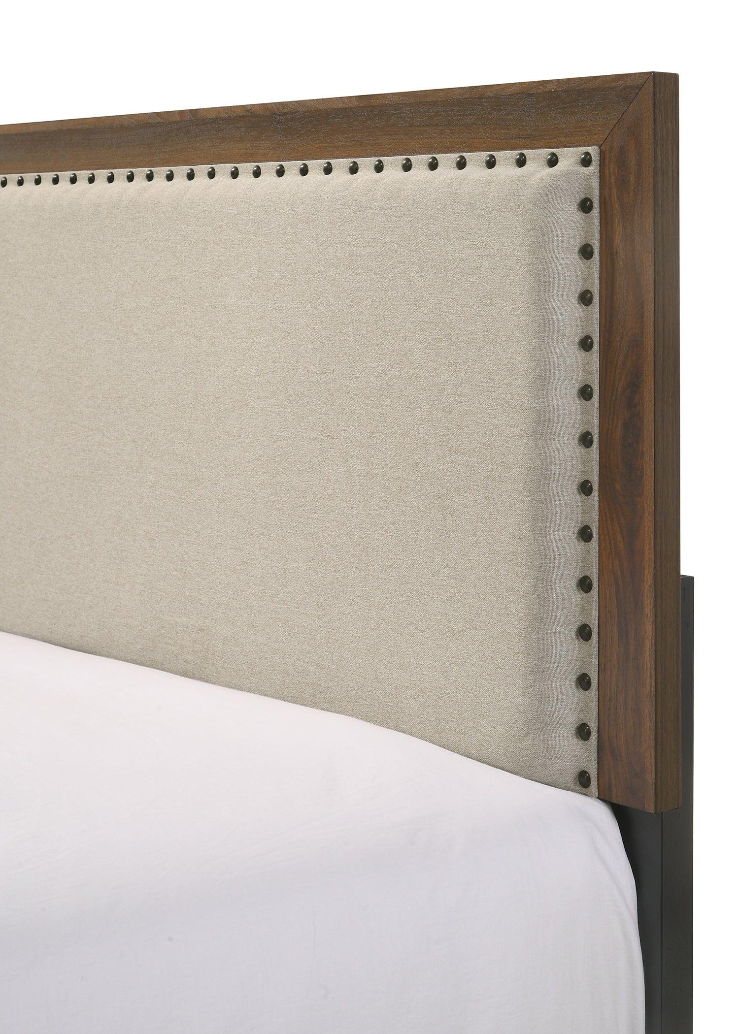 King size Millie Brown Upholstered Fabric Panel bed