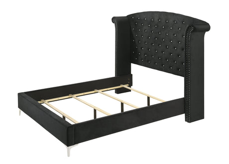 Lucinda queen headboard in black velvet detail