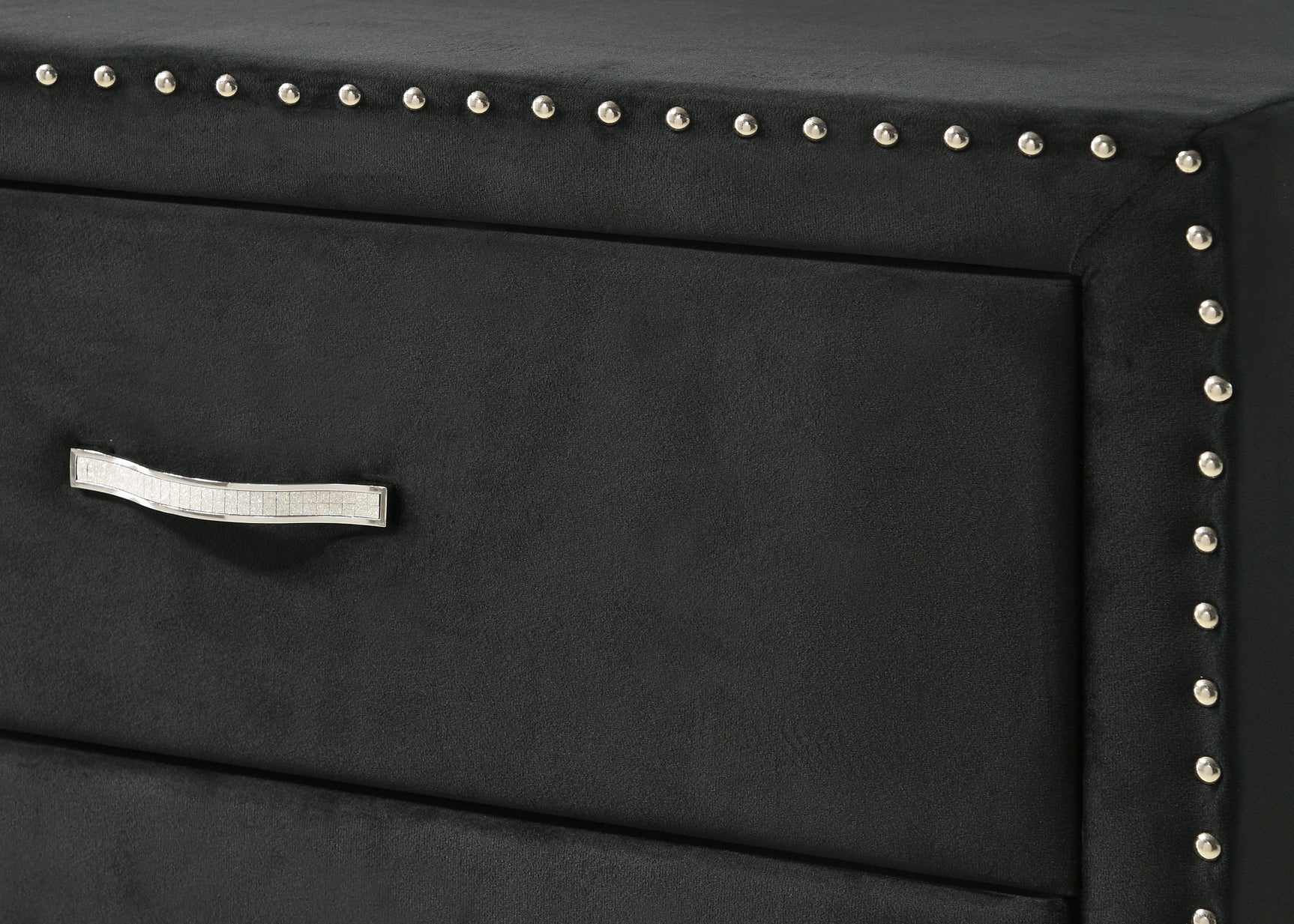 Lucinda Black Velvet Wingback Upholstered Tufted Queen Panel Bed - close up tufting