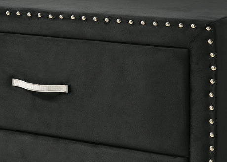 Lucinda Black Velvet Wingback Upholstered Tufted Queen Panel Bed - close up tufting