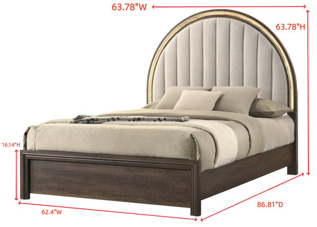 Noreen Brown Gray Upholstered LED Panel Queen Bed view 5