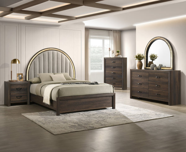 Noreen Brown Gray Upholstered LED Panel Bedroom Set from Decor Furniture