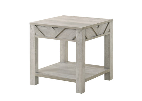 Detail of light gray coffee table surface
