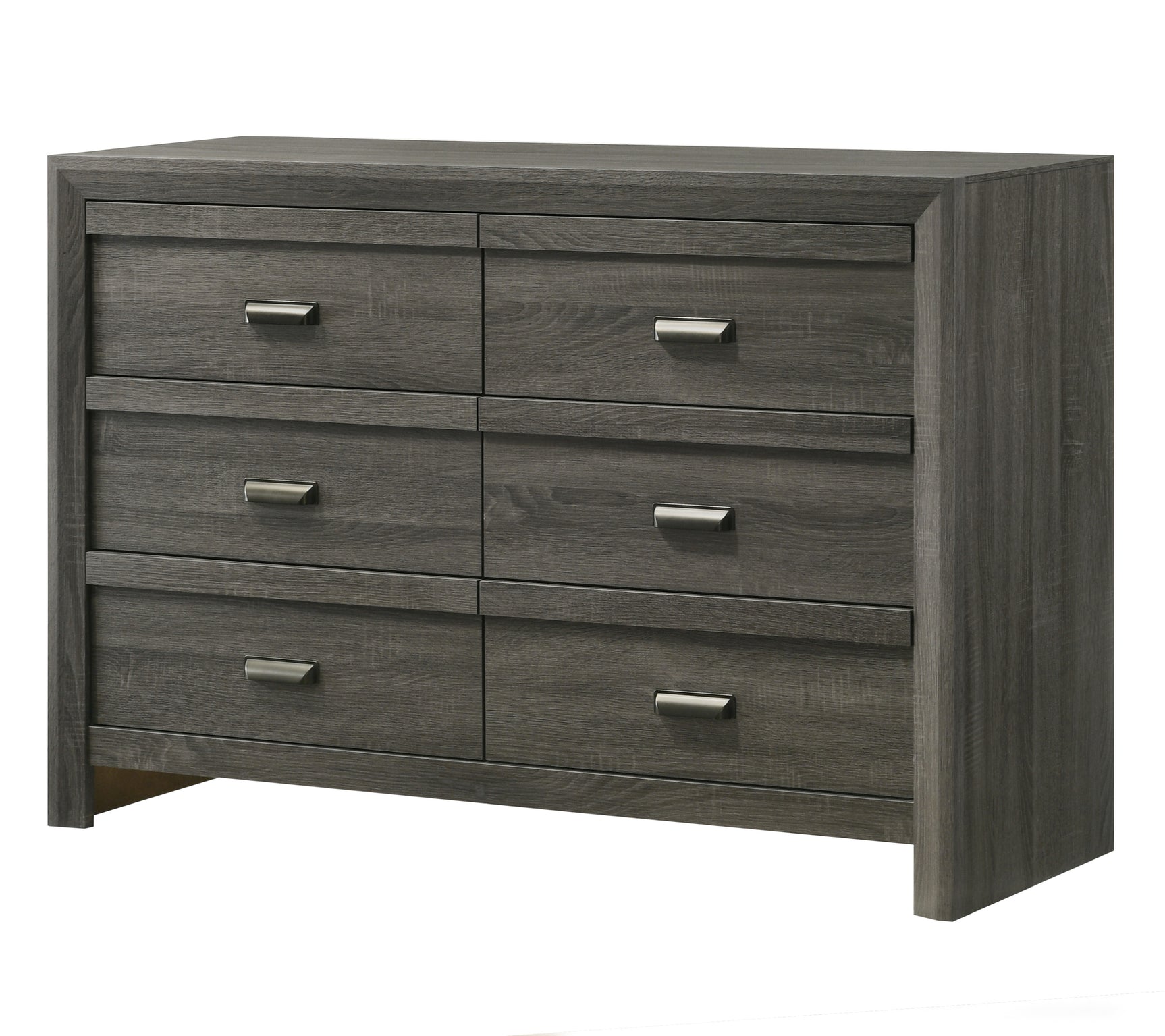 Side view of Valor gray panel bedroom set bed