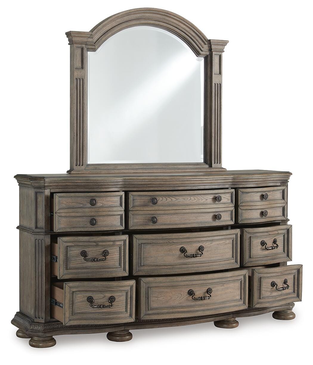 Ardenfield Light Brown Upholstered Sleigh Bedroom Set angled view