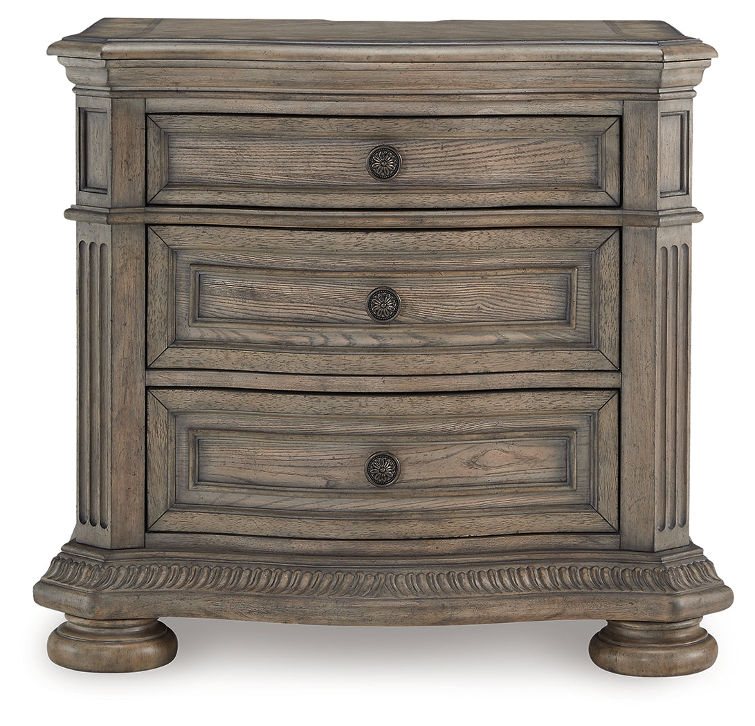 Side view of Ardenfield light brown nightstand