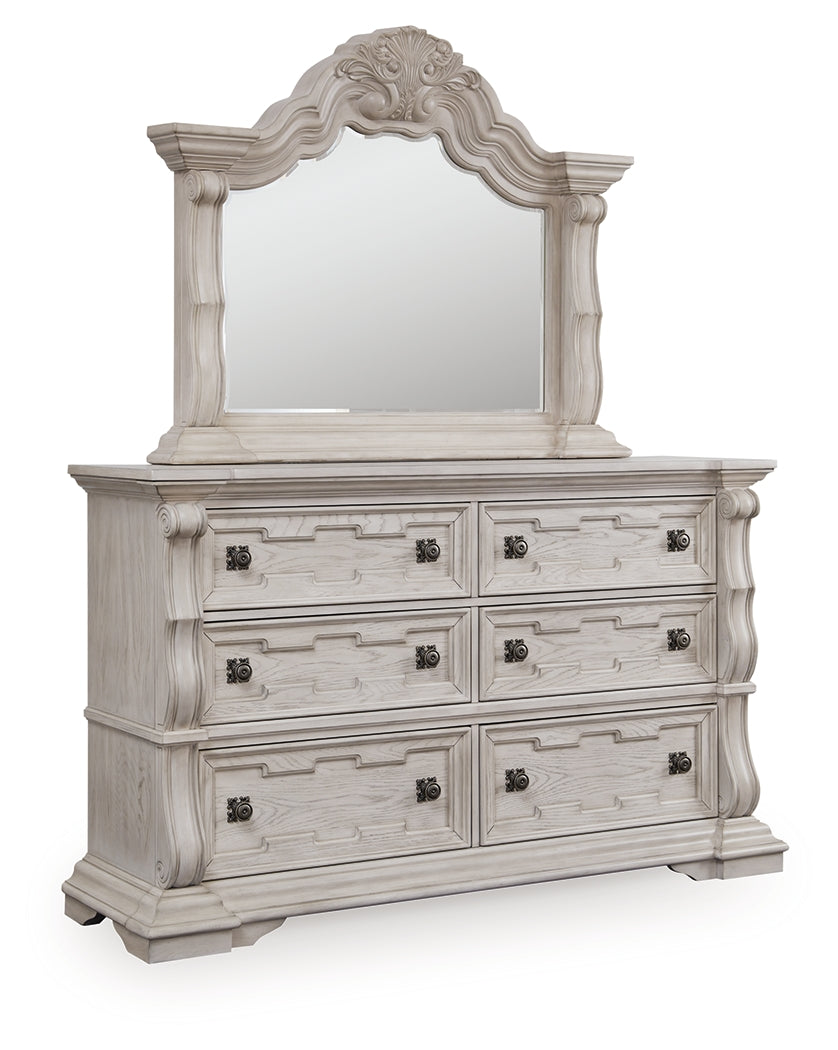 Angle view of Bruchandi dresser with decorative pilasters