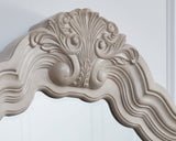 Close-up of crown walnut inlay detail on Bruchandi dresser