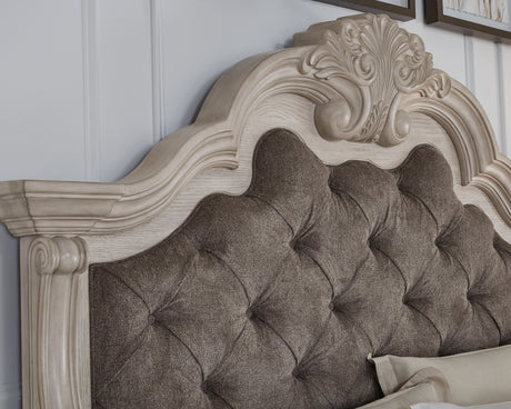 Close-up of sculptural details on headboard