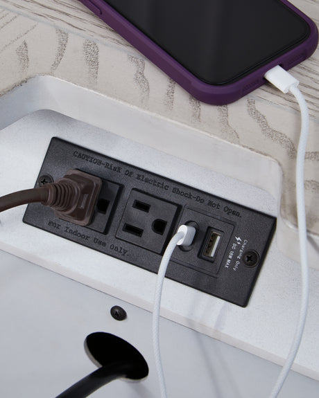 Bruchandi nightstand power and USB ports detail