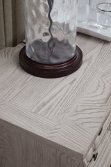 Bruchandi nightstand top detail with walnut inlay