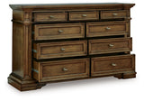 Frantanna Brown Dresser angled with drawers open