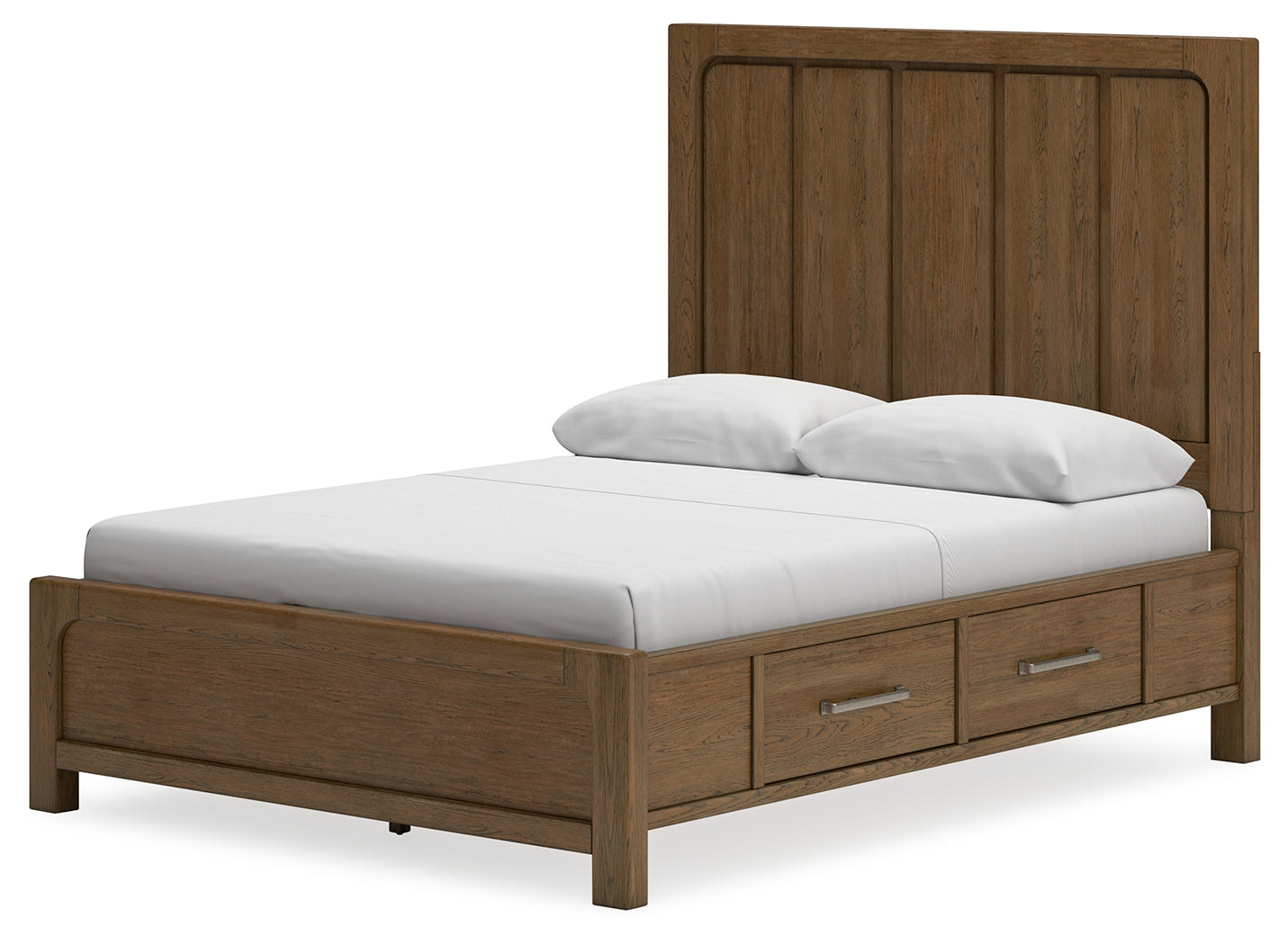 View of bed footboard with roll slats and storage drawer
