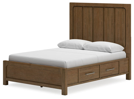 View of bed footboard with roll slats and storage drawer