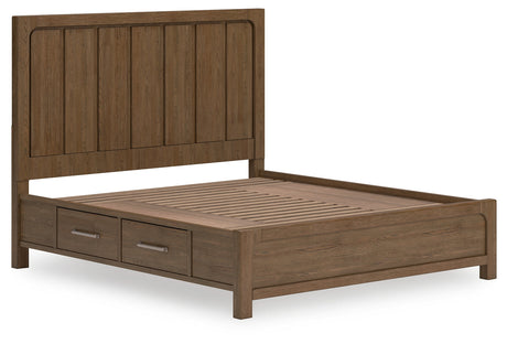 Close-up of aged pewter-tone handles on Cabalynn bed drawers