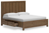 Side view of Cabalynn King Panel Bed with storage drawers closed