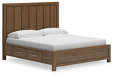 Cabalynn King Bed showing storage drawers open from side