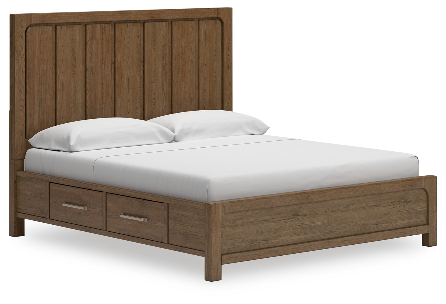Cabalynn King Bed showing storage drawers open from side
