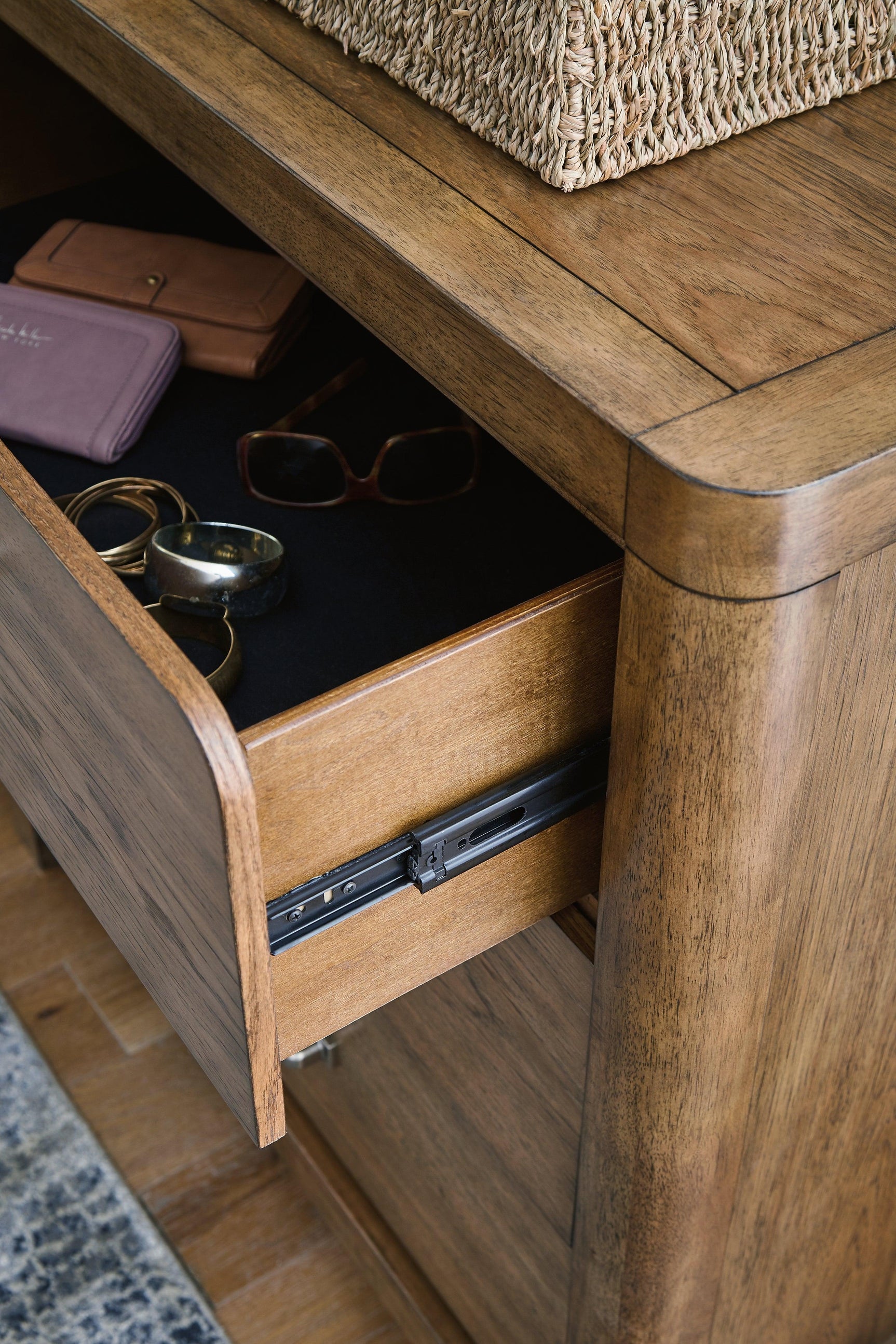 Close-up of dovetail drawer construction on Cabalynn Nightstand