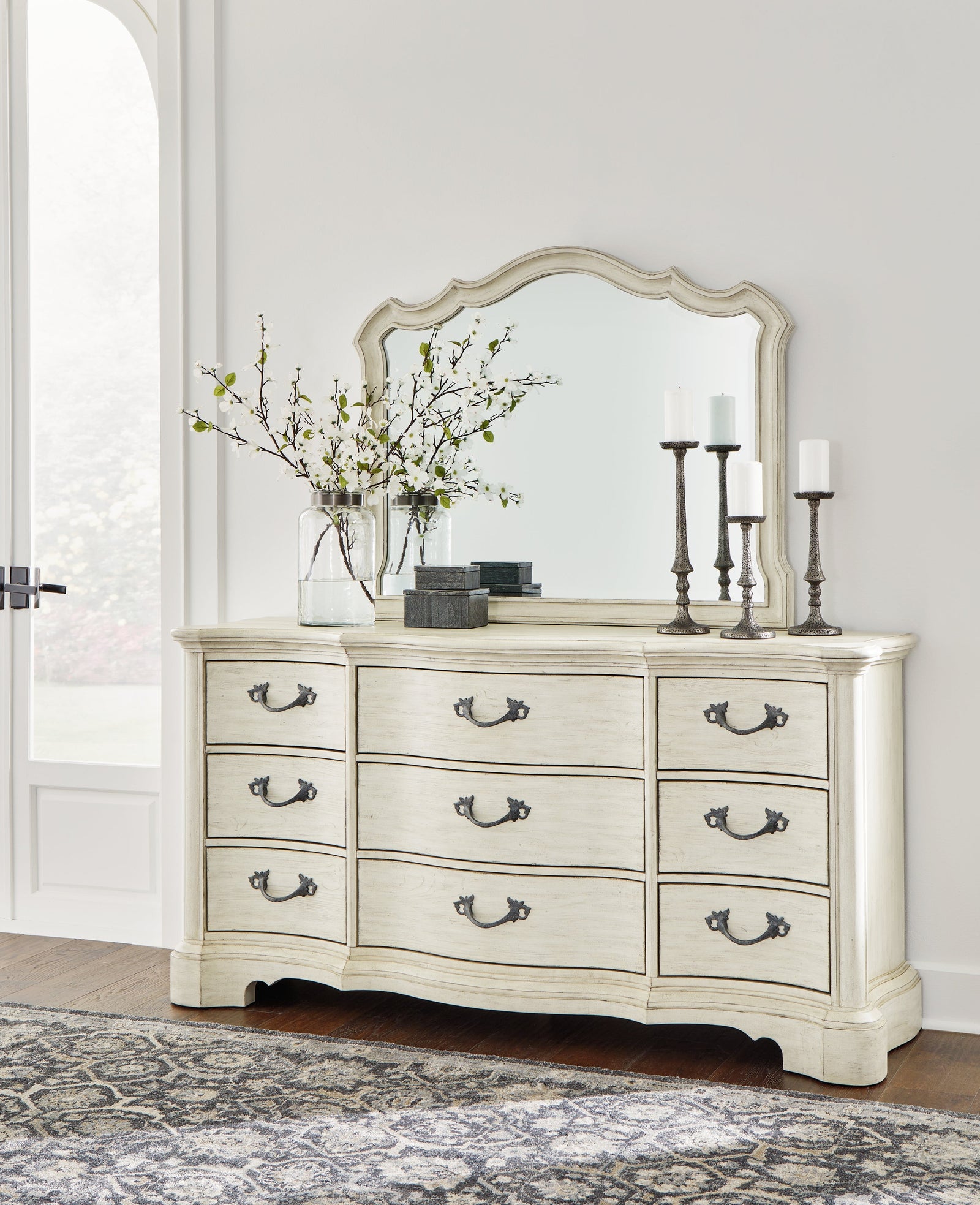 Arlendyne Antique White Dresser And Mirror