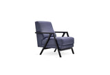 Close-up of navy fabric upholstery on armchair
