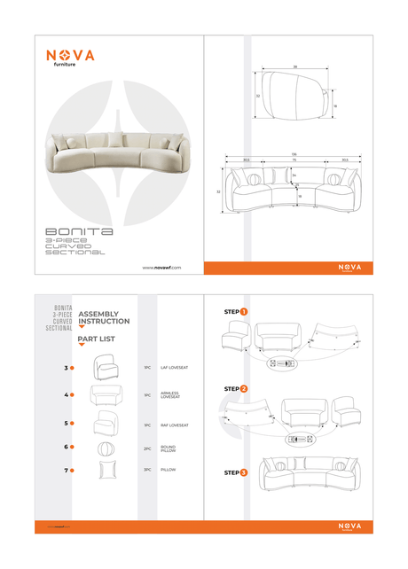 Room interior with curved ivory sectional sofa