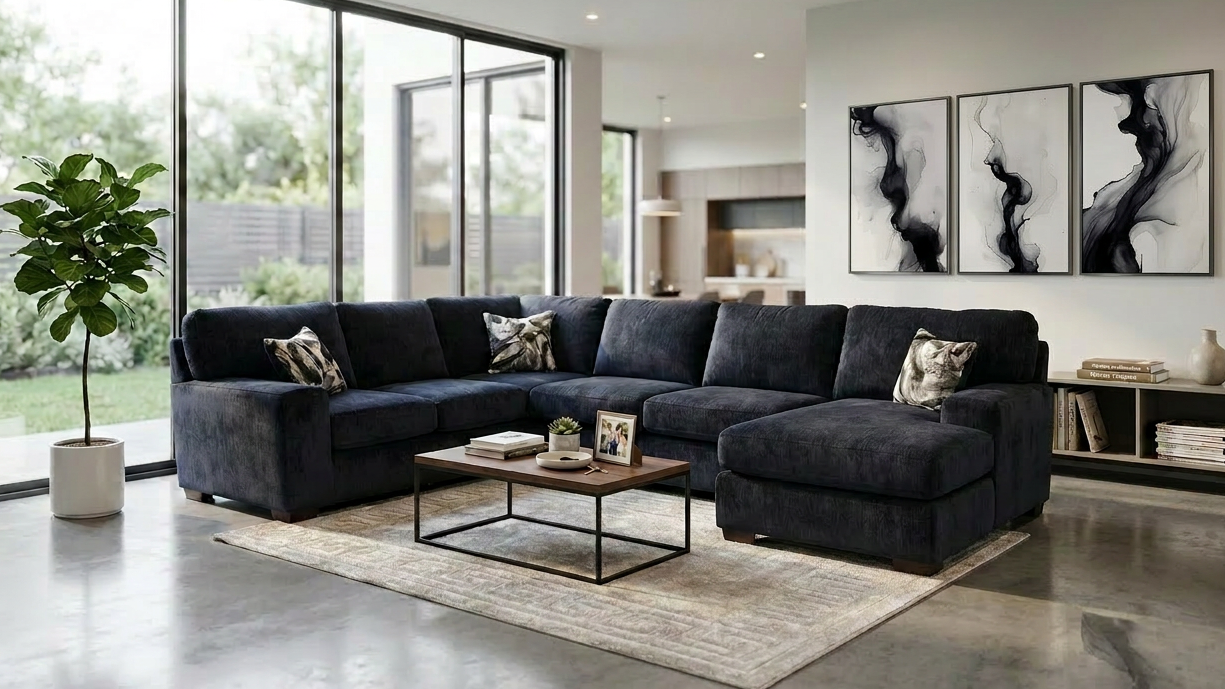 Austin Luscious Black Chenille 3-Piece Sectional from Decor Furniture