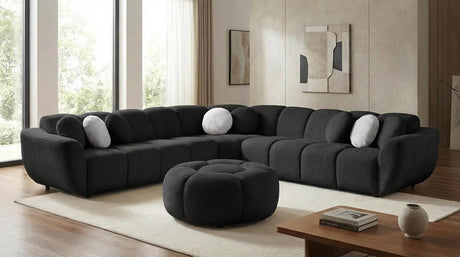 Rose Black Fabric 3-Piece Sectional Sofa with Ottoman and Pillows from Decor Furniture