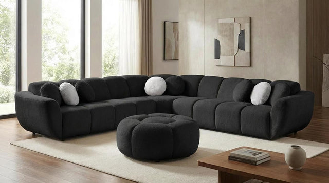 Rose Black Fabric 3-Piece Sectional Sofa with Ottoman and Pillows from Decor Furniture