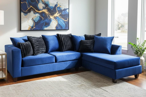 Kora Blue 2-Piece Fabric Sectional Sofa from Decor Furniture