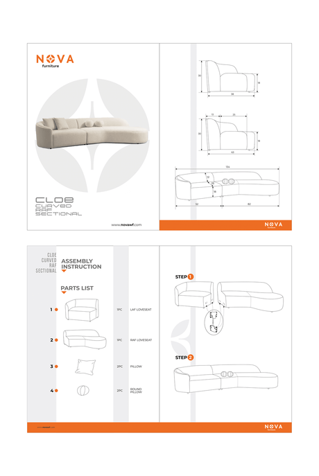 Side silhouette of Ava Ivory Boucle Curved 134" RAF Sectional sofa