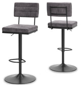 Strumford gray and black bar height swivel stool back view
