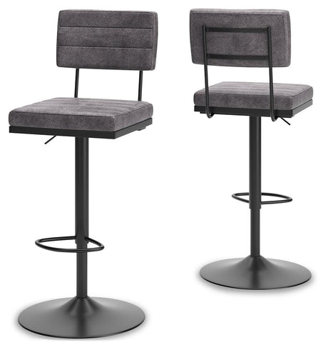Strumford gray and black bar height swivel stool back view