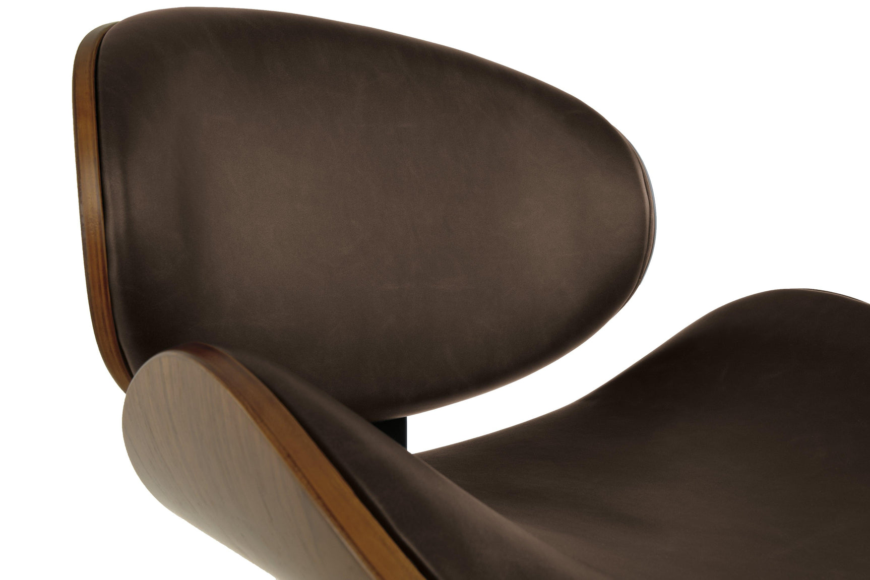 Brown faux leather and metal base finish detail