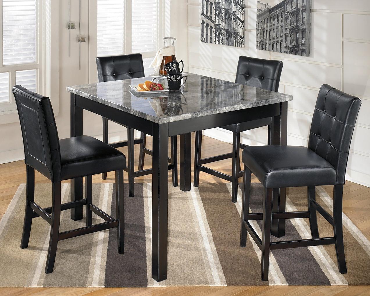 Maysville black square counter height dining table with four tufted black bar stools set