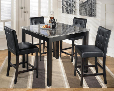 Maysville black square counter height dining table with four tufted black bar stools set