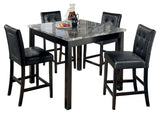 Side view of Maysville black counter height table showing faux marble top and black legs