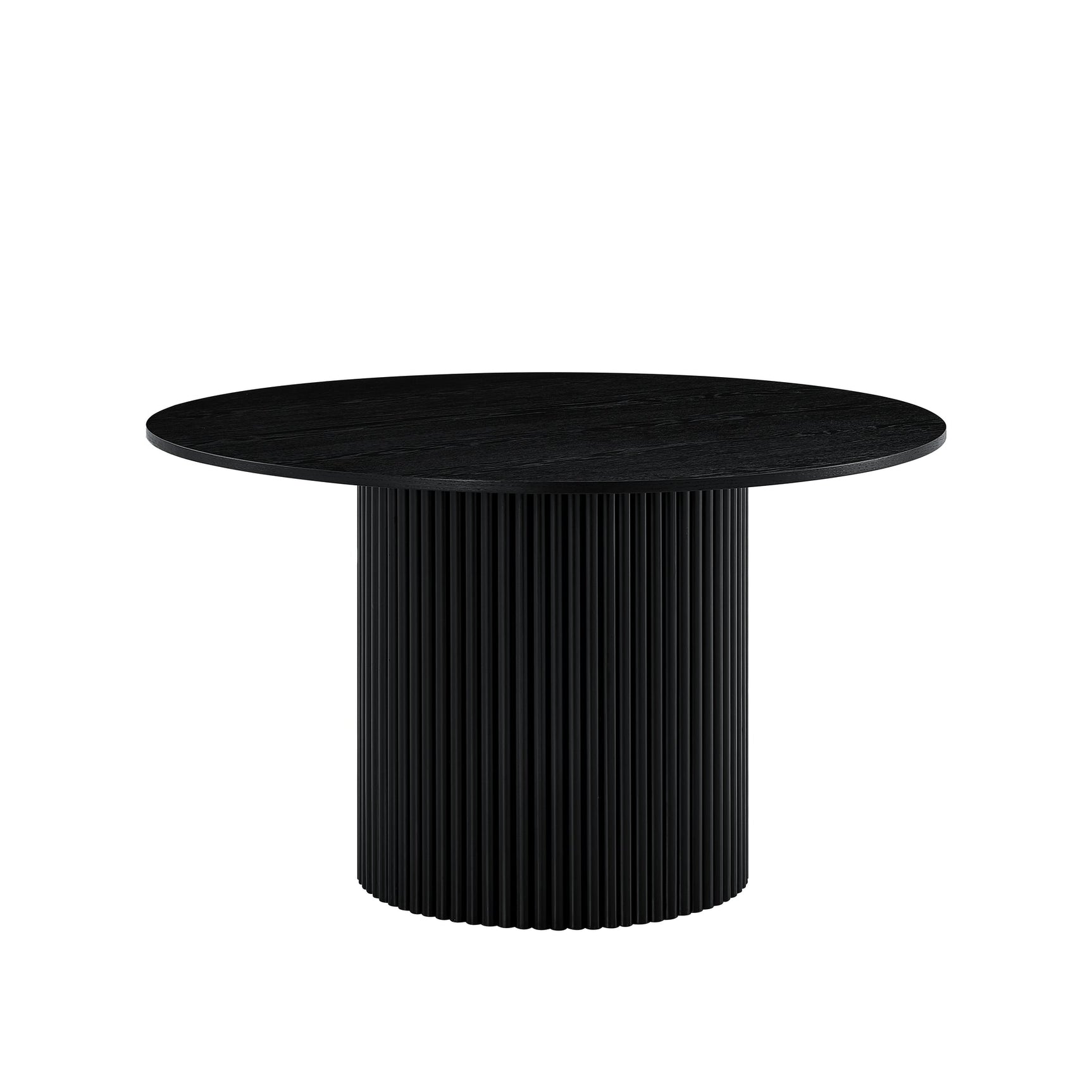 Detail close-up of Elan Black round dining table finish