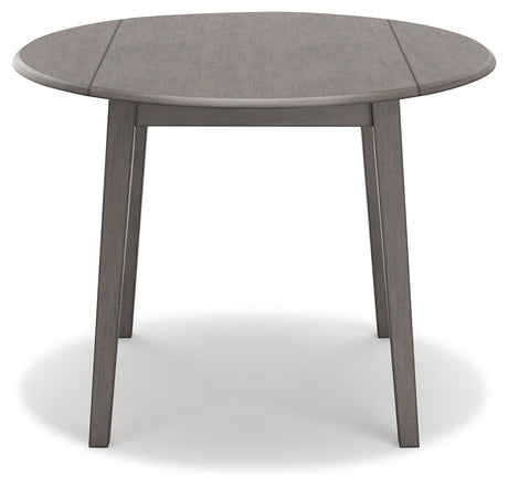 Shullden Gray Drop Leaf Dining Table by Ashley – one leaf down side view