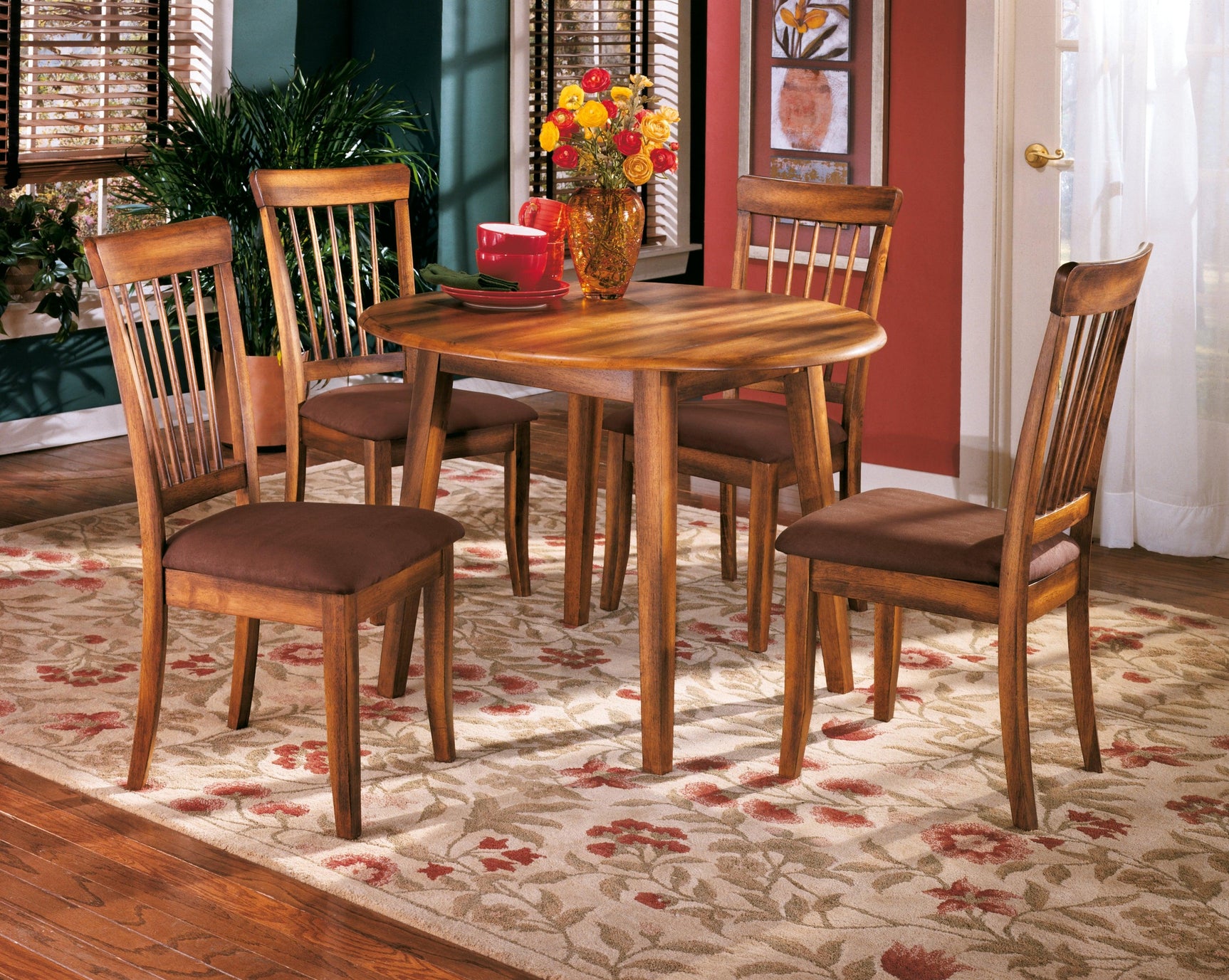 Berringer Rustic Brown Drop Leaf Dining Table extended leaf detail